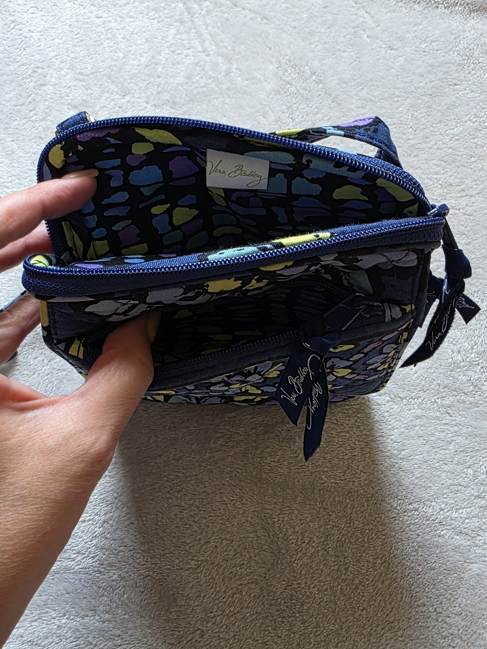 Vera Bradley Navy Patterned Triple Zip Cosmetic Bag
